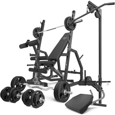 Ensemble MH25 | Banc de musculation + supports pour barres + banc à biceps  + extension de jambes + poulie pour traction - Marbo Sport
