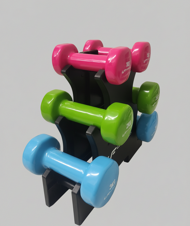 Set d’haltères fitness en vinyle 12 kg avec support – UpForm