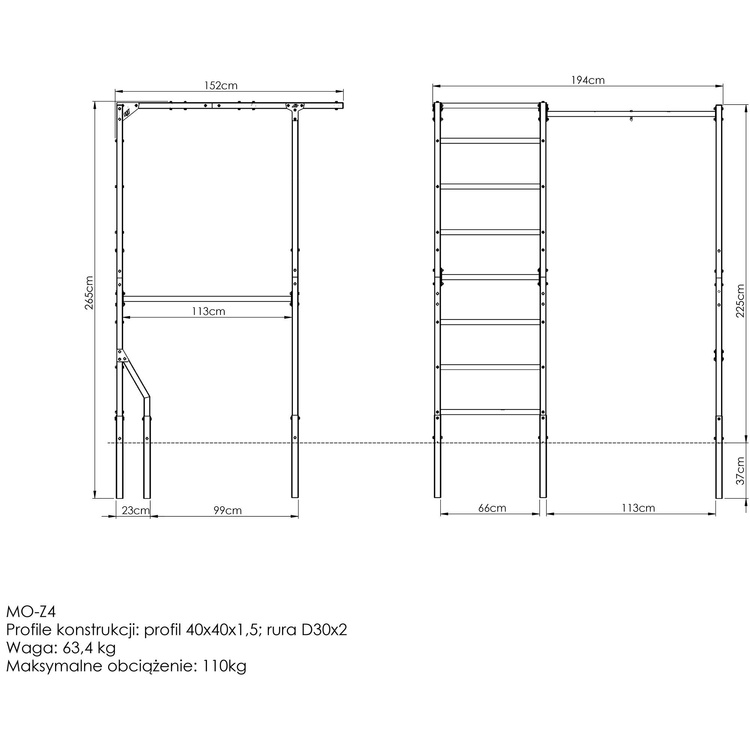 Échelle externe + barre de traction avec porte-sac MO-Z4 - Marbo Sport